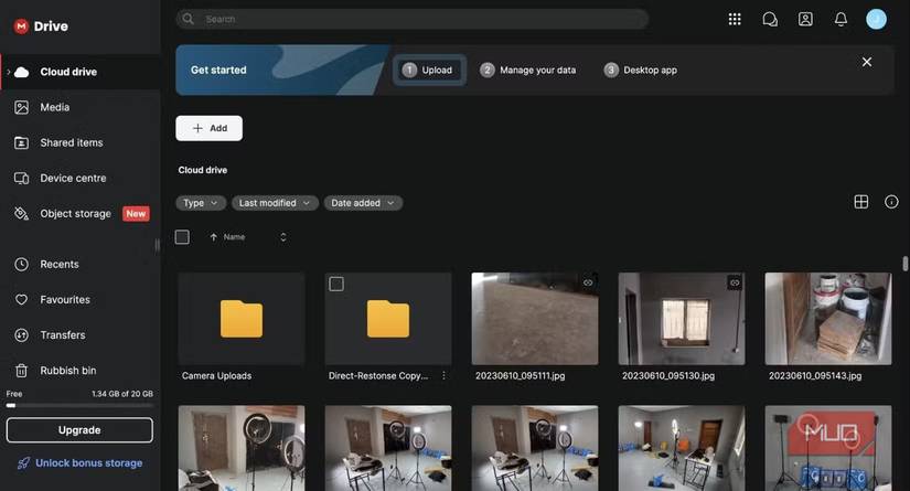 Mega web interface wth uploaded files