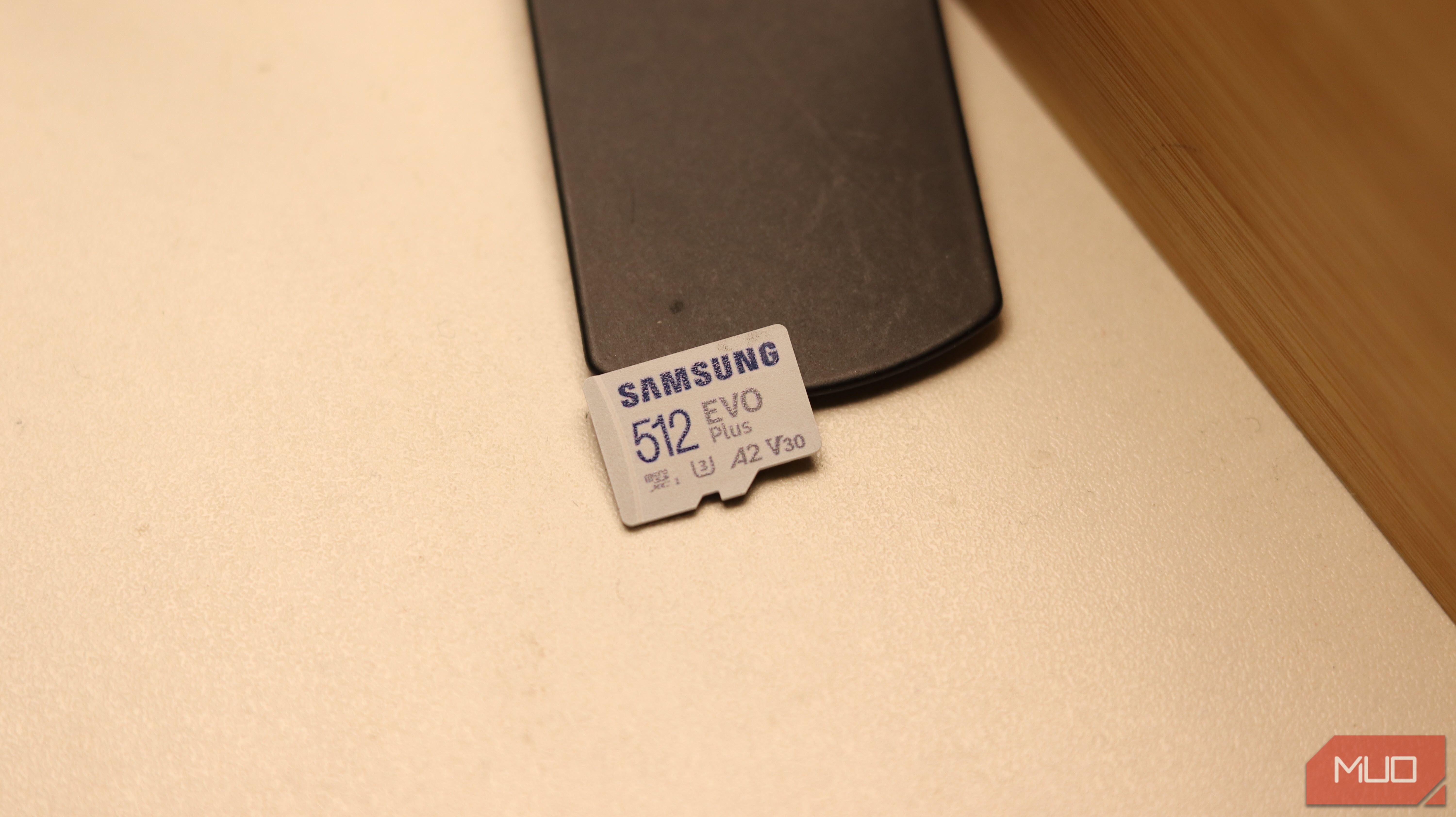 MicroSD card with V30 rating under lamp.