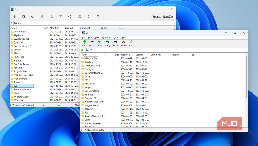 Сравнение интерфейсов NanaZip и 7-Zip