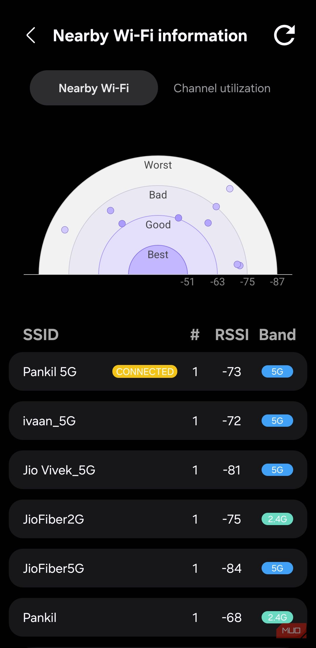 Nearby Wi-Fi menu on Samsung phone