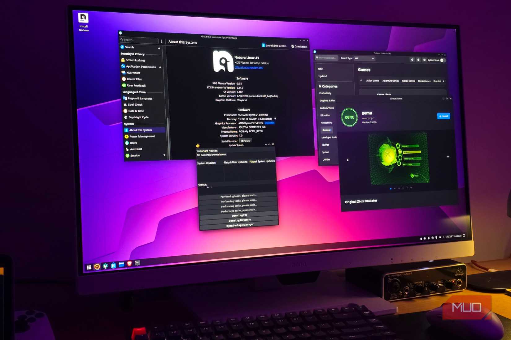 Nobara running on a computer with different apps open