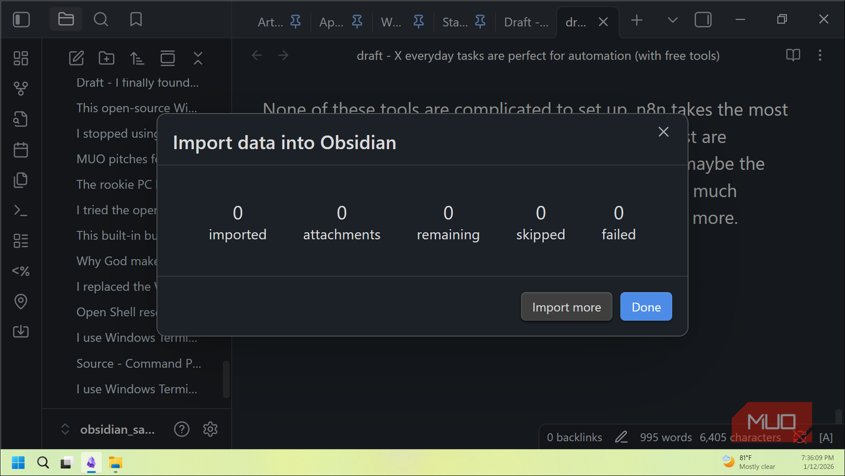 Obsidian Onenote Import failed