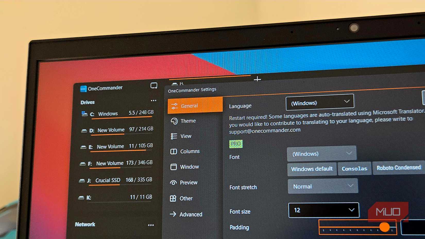 OneCommand Settings dialog
