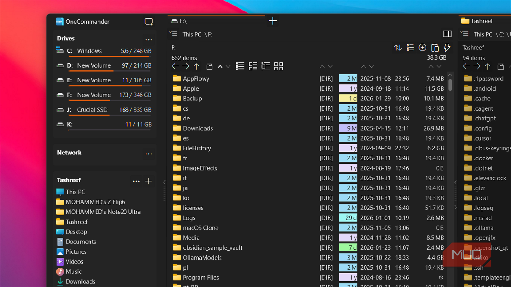 OneCommander sidebar view on Windows 11