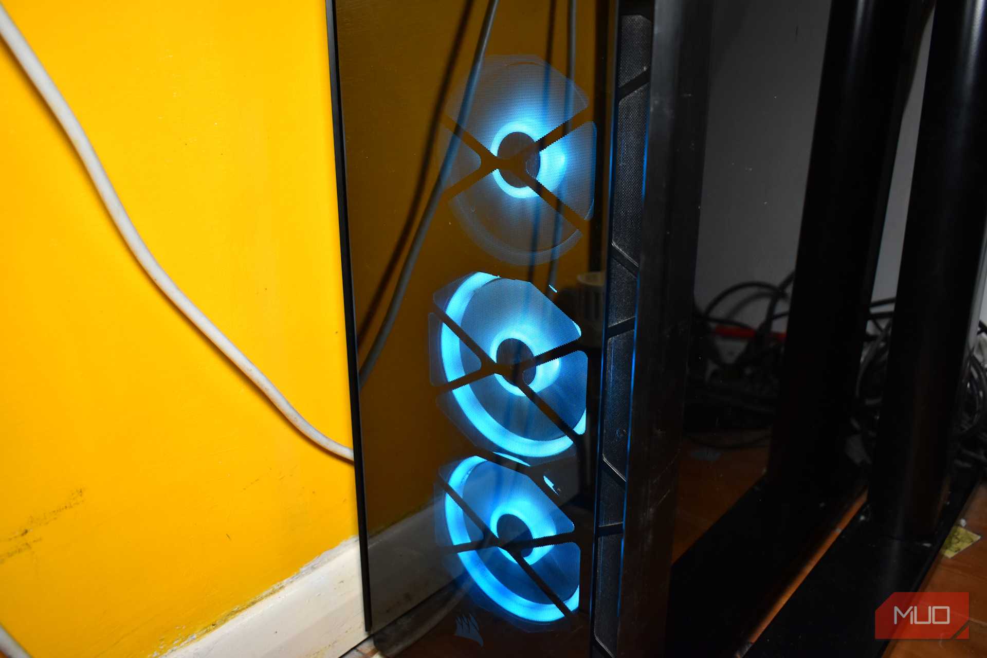 PC stored in the corner.