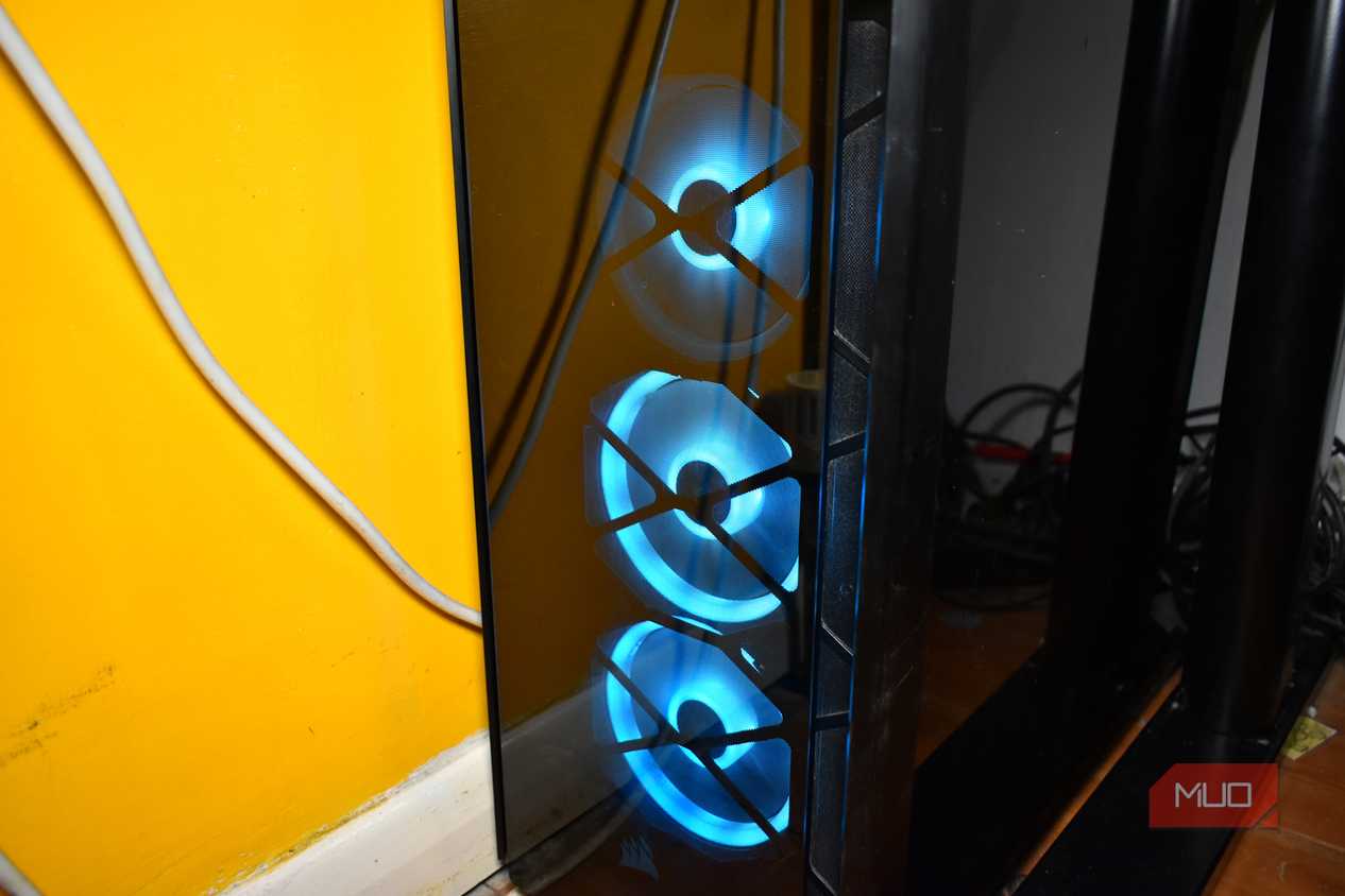 PC stored in the corner.