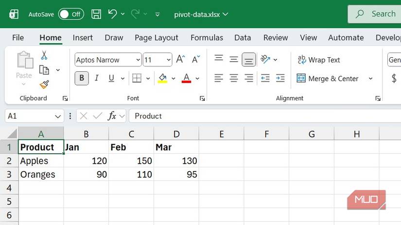 Pivoted data in Excel