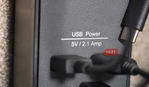 USB voltage listed on a power strip.
