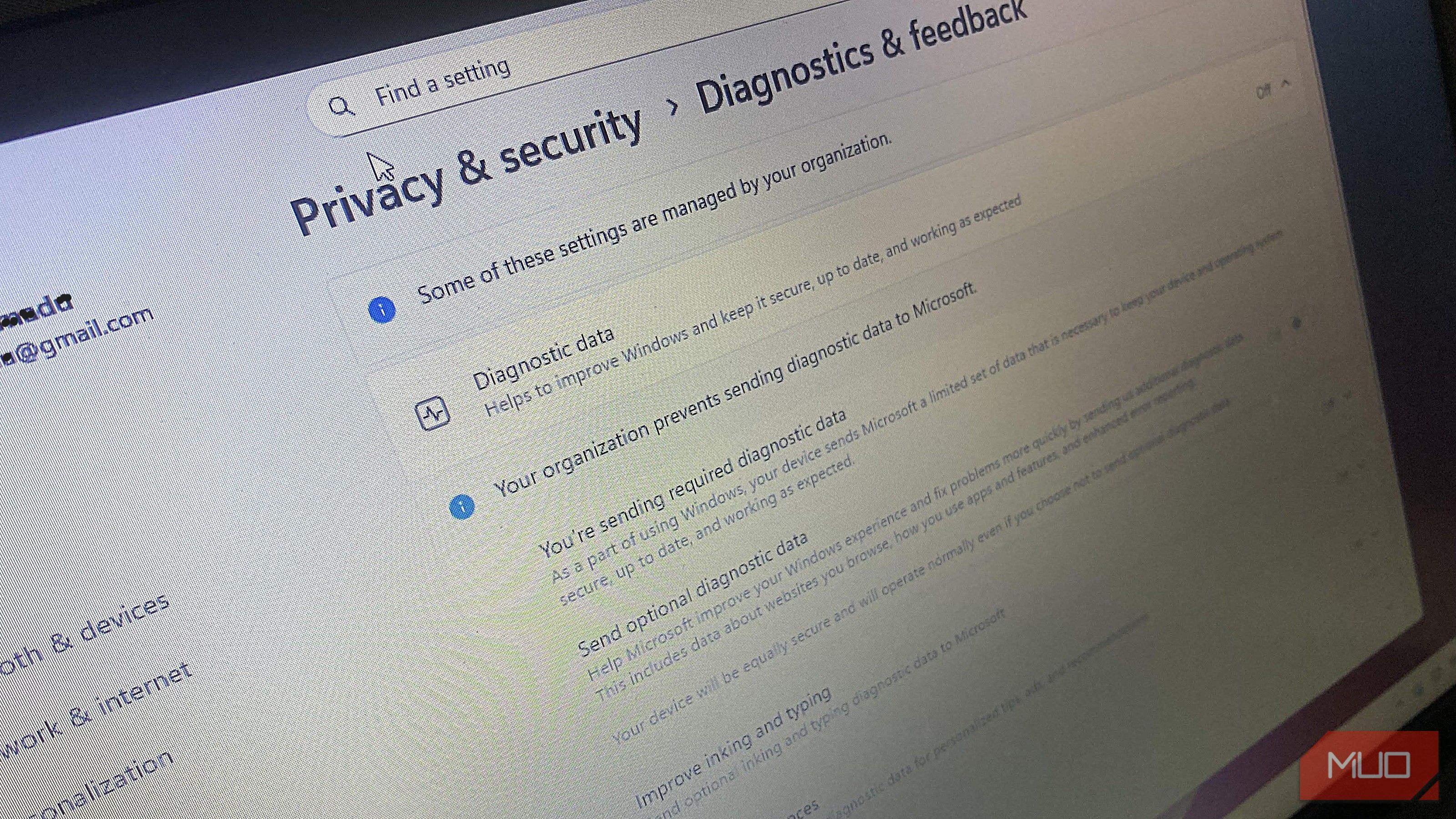 Privacy and security settings on Windows