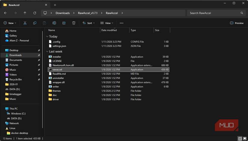 Raw Accel Installation folder