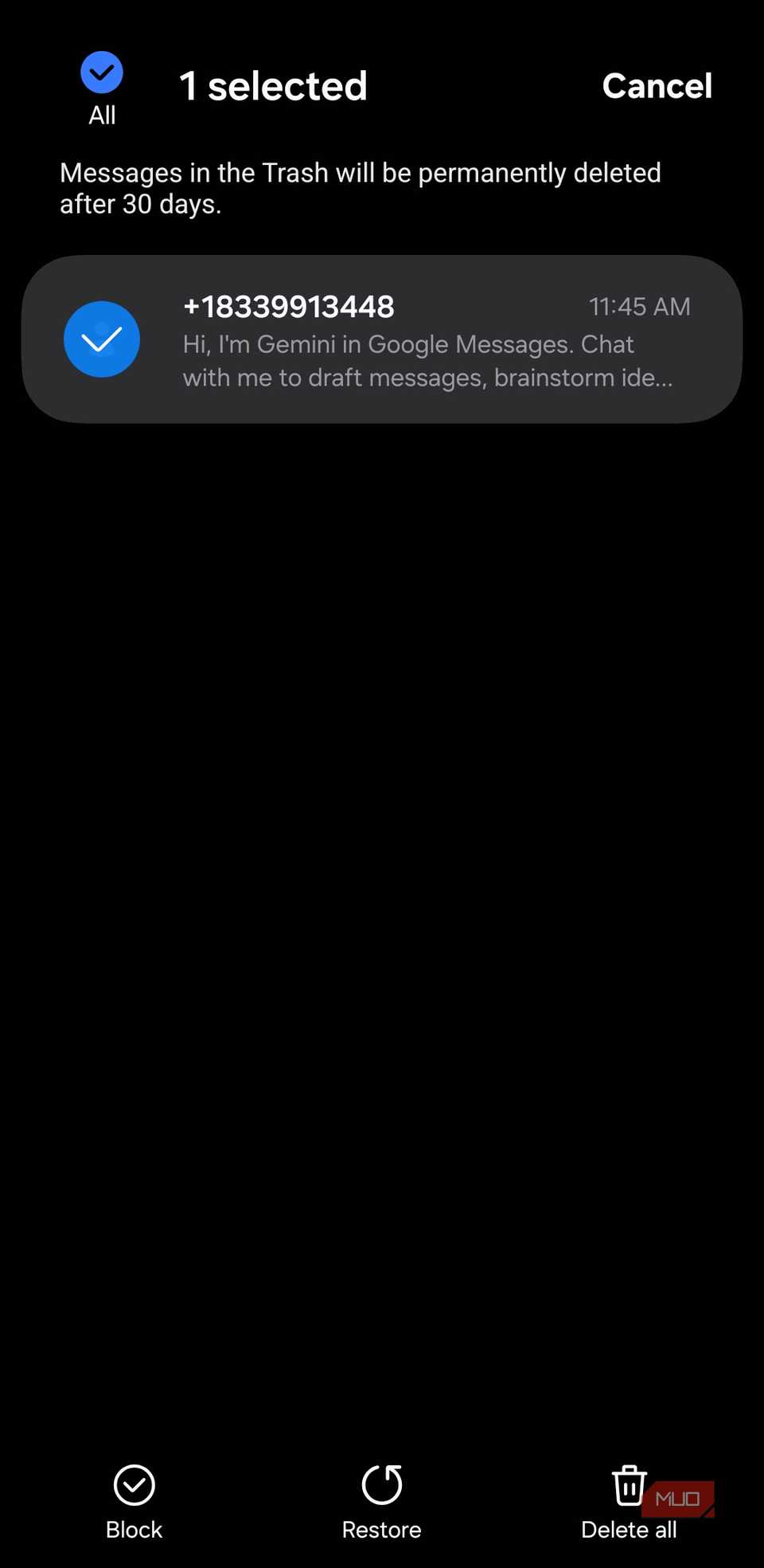 Recover Text option in Samsung Messages