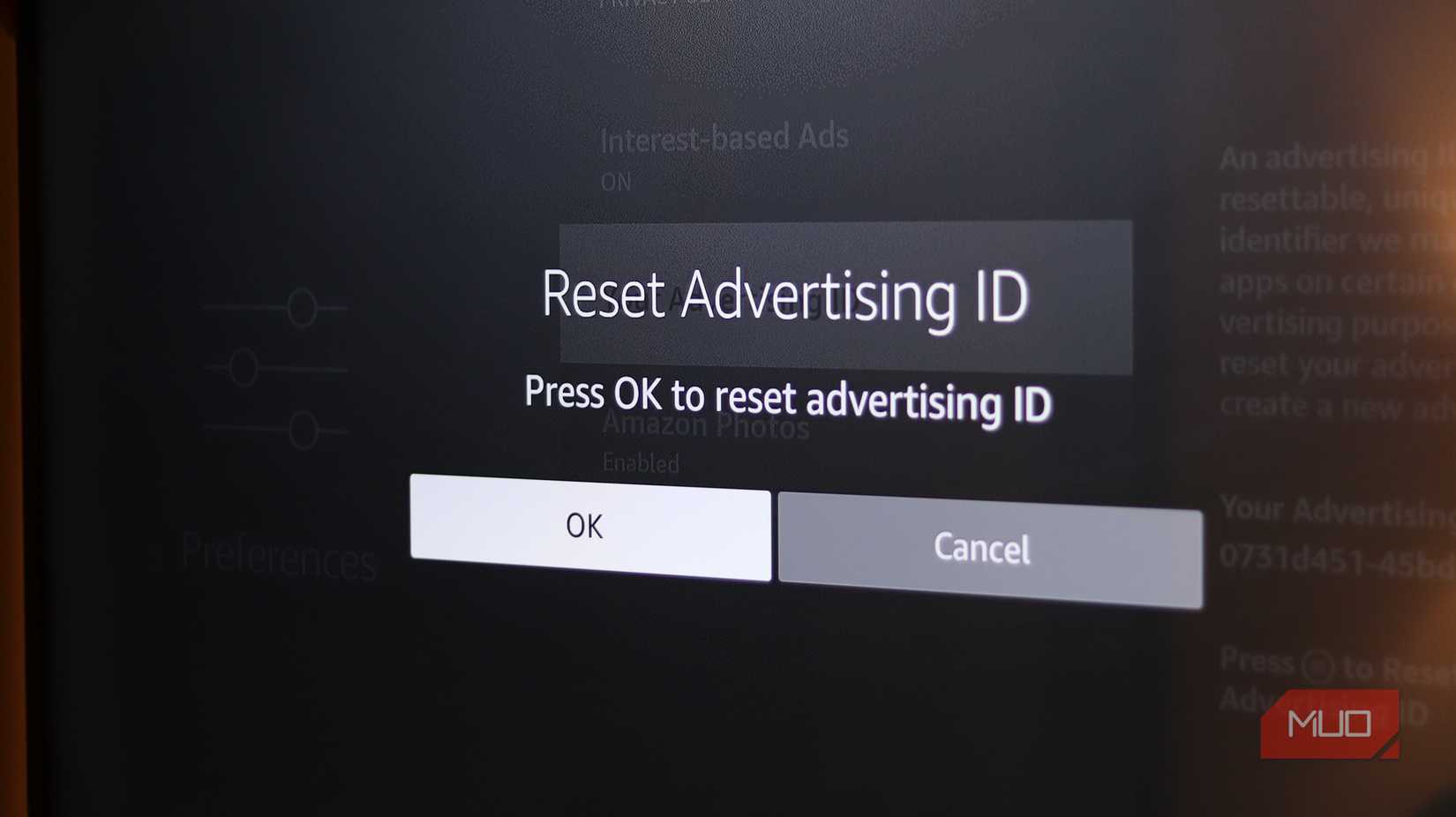 Reset advertising ID prompt on smart tv.
