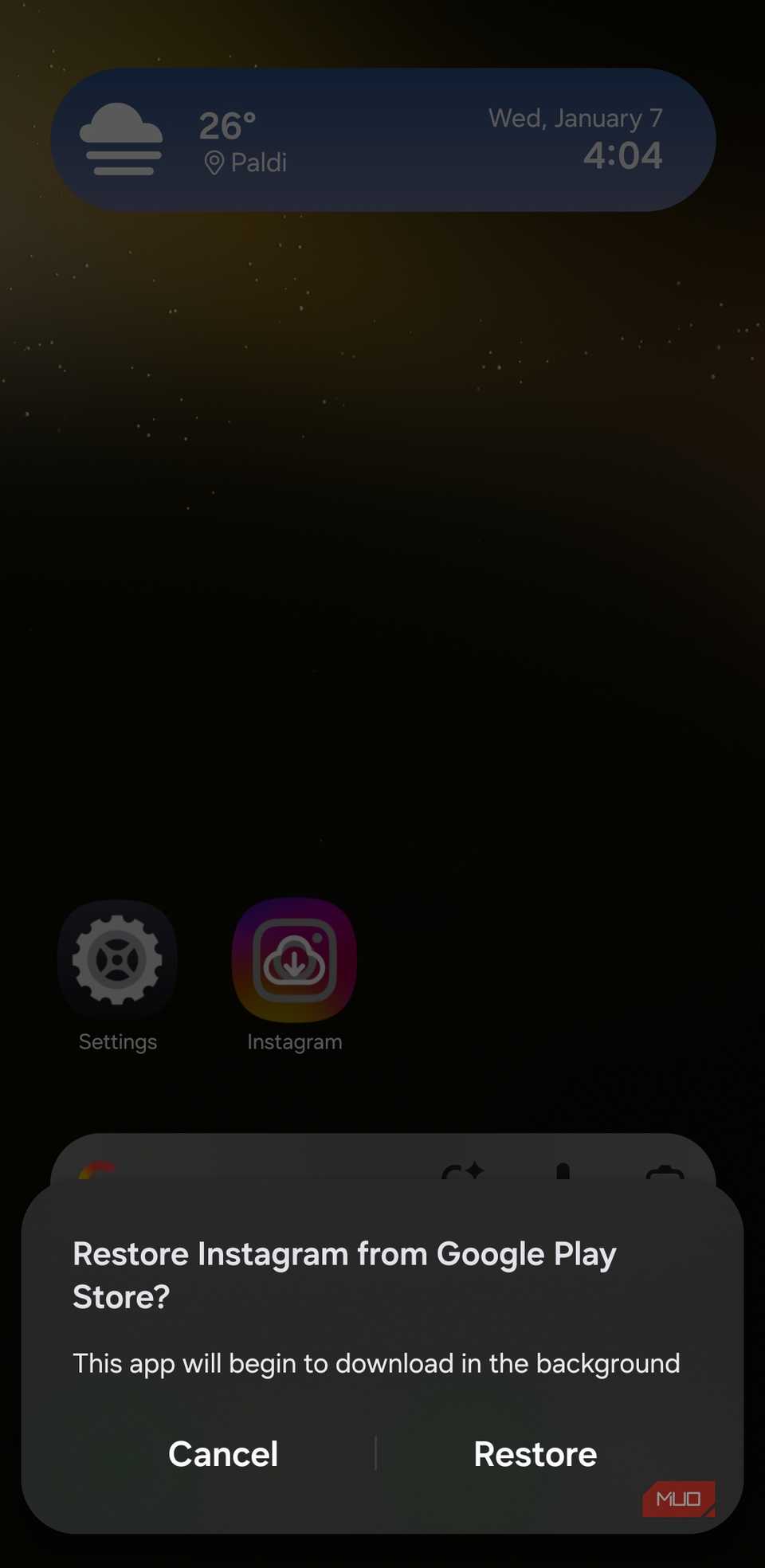 Restore Archived Instagram app on Android phone