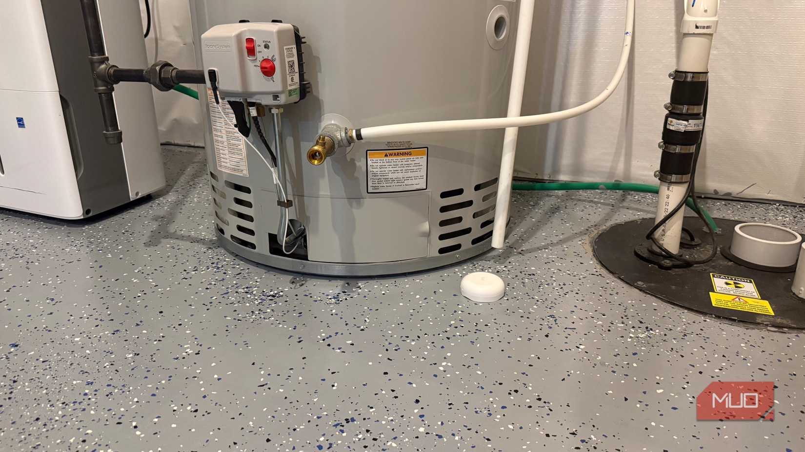 ring water leak detector by water heater and sump pit