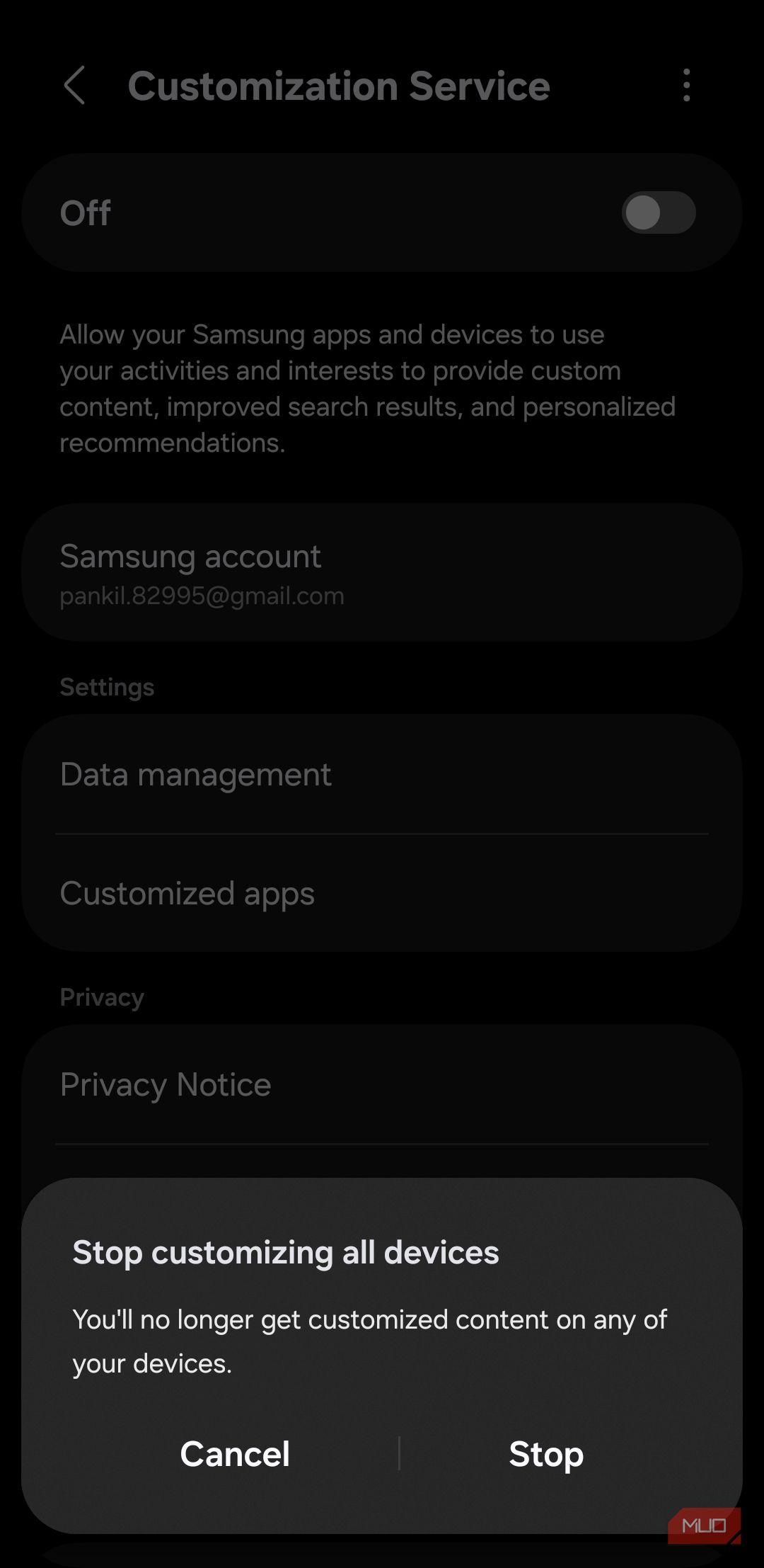 Samsung Custmization Service settings