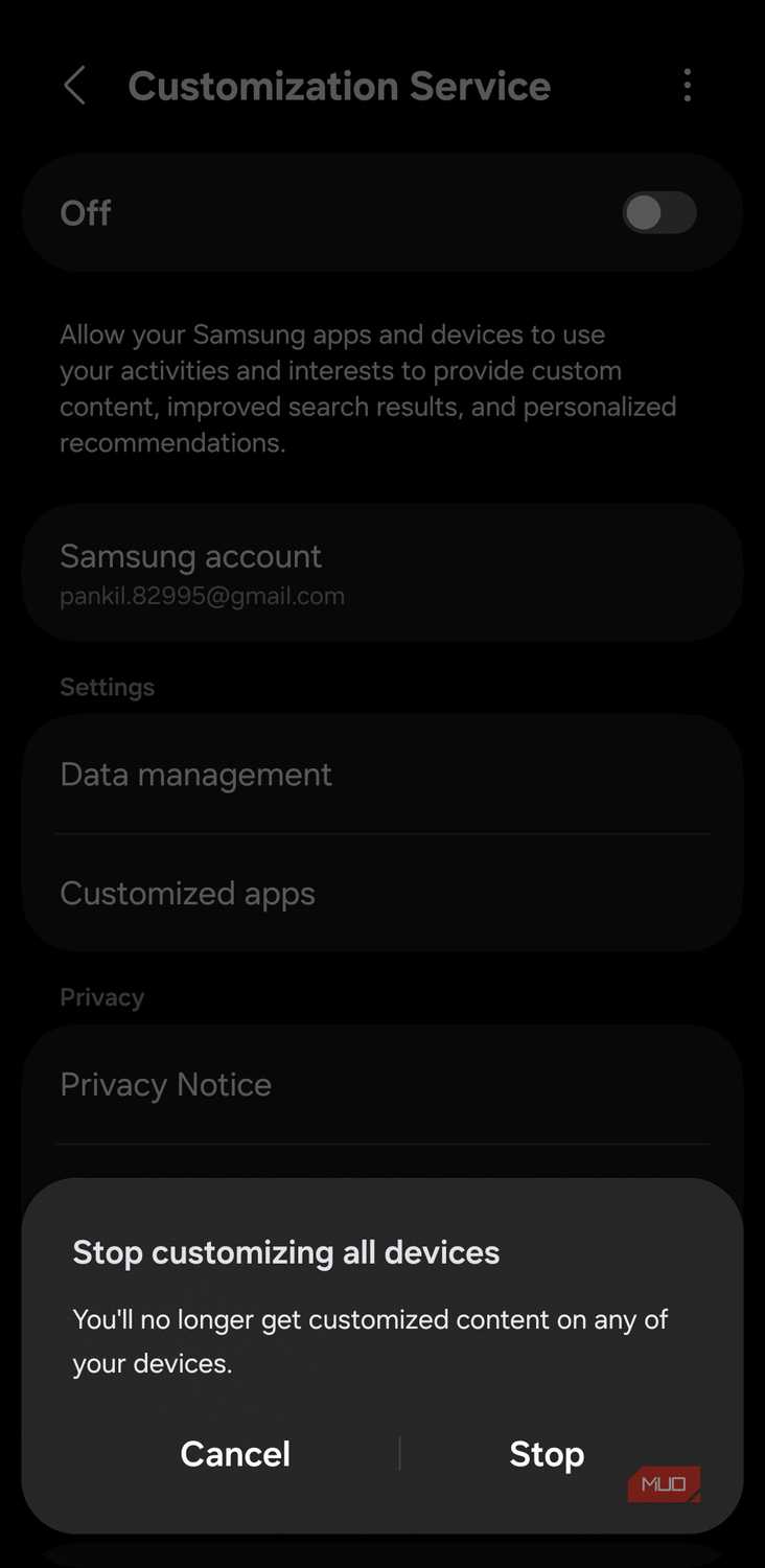 Samsung Custmization Service settings