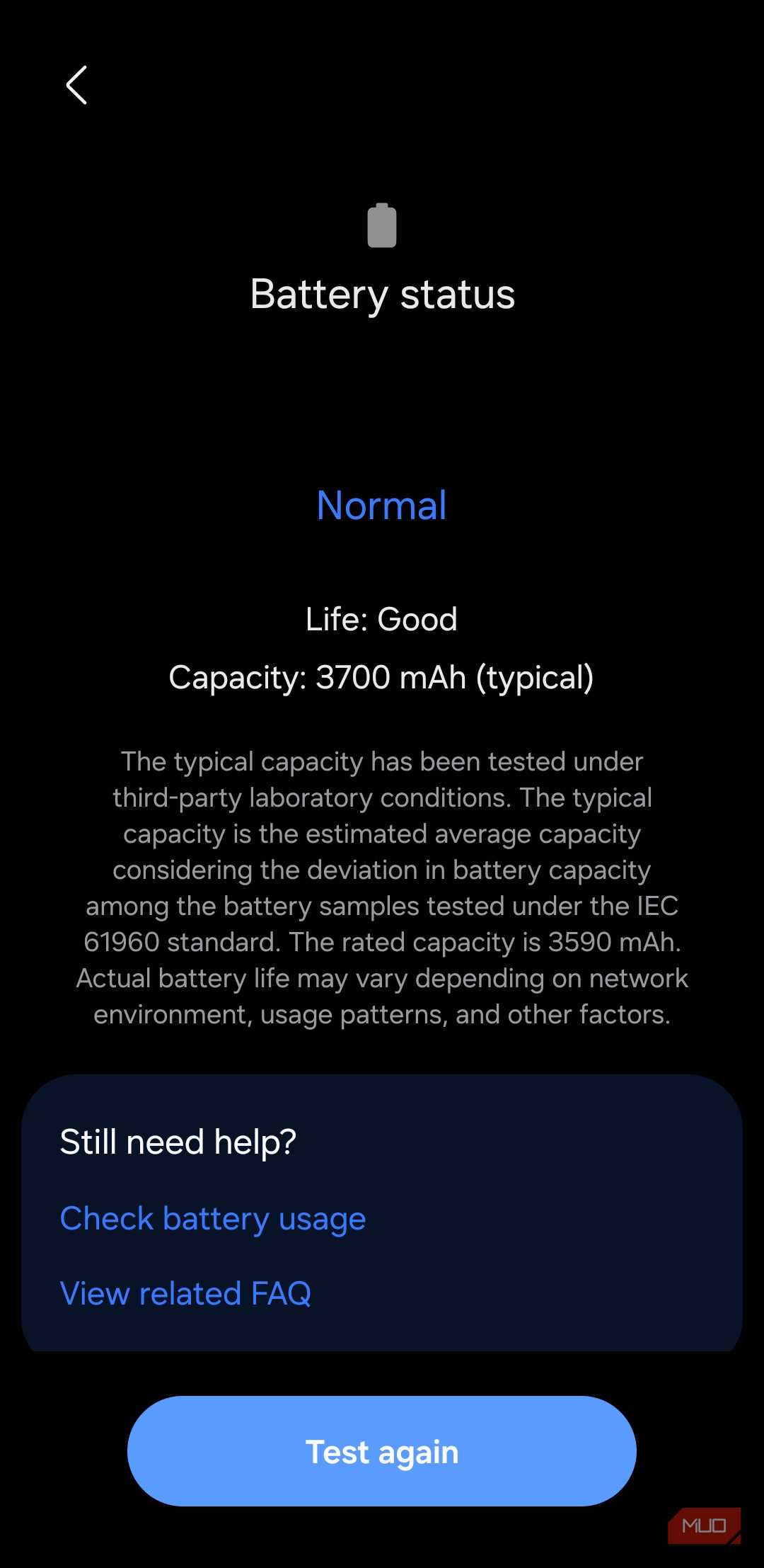 Samsung Members app battery diagnostic on phone
