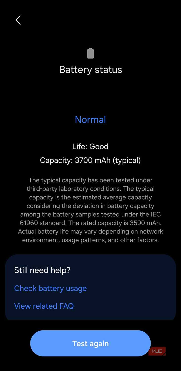 Samsung Members app battery diagnostic on phone