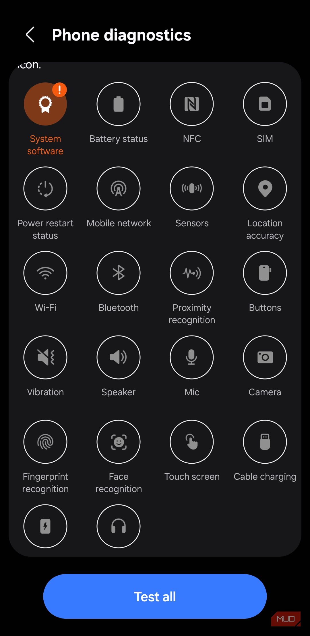 Samsung Members app diagnostics tab on phone