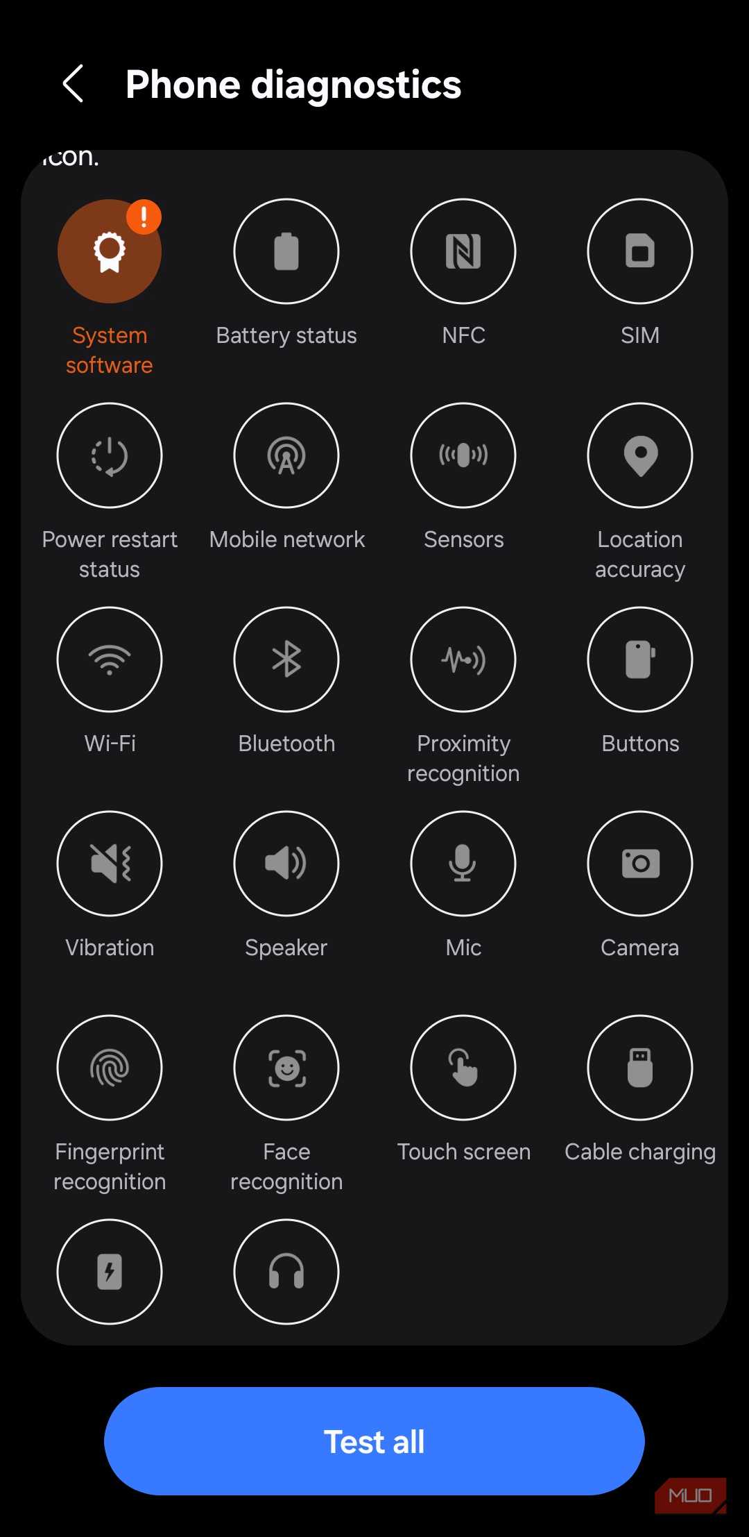 Samsung Members app diagnostics tab on phone