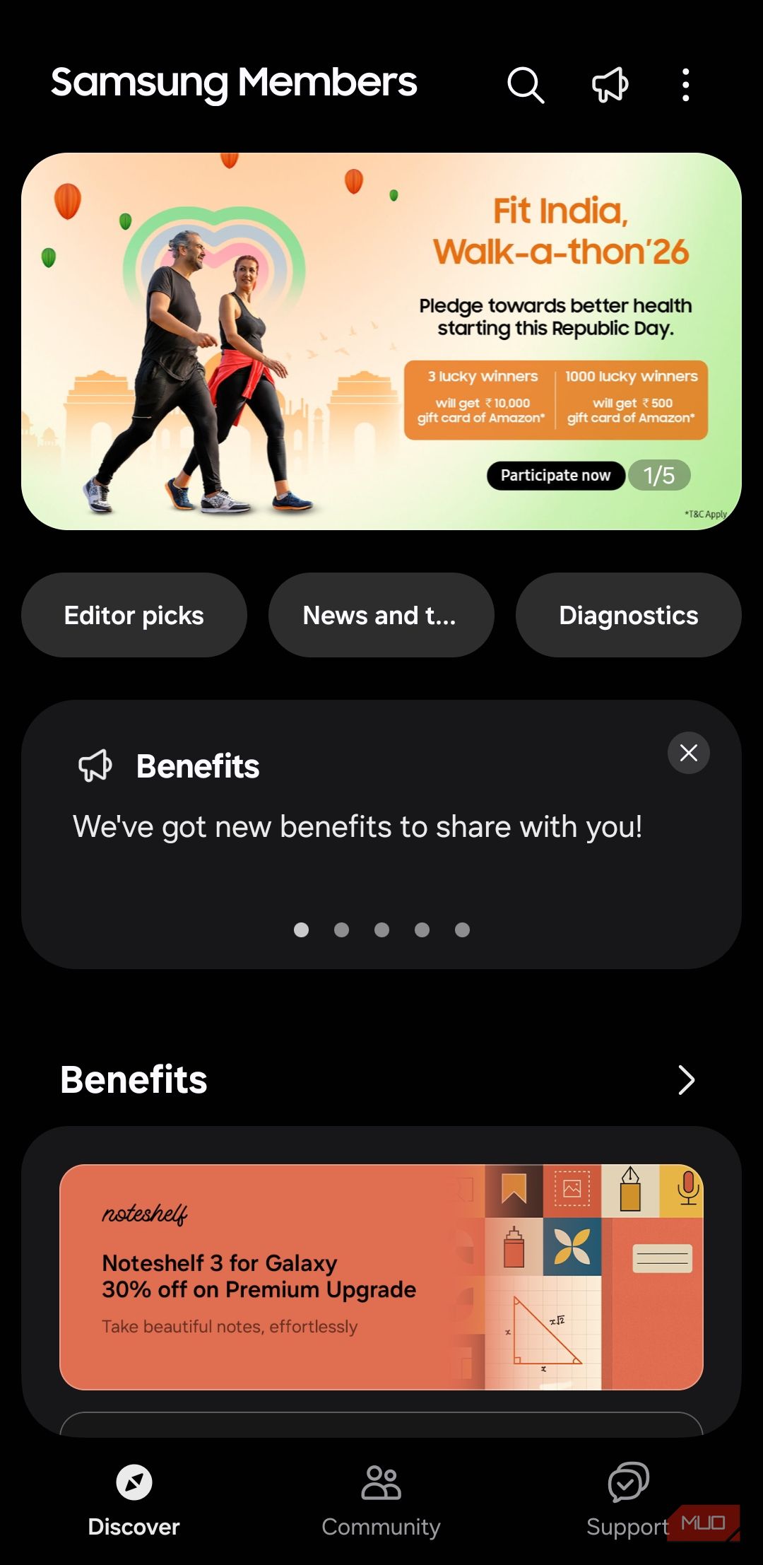 Samsung Members app on phone