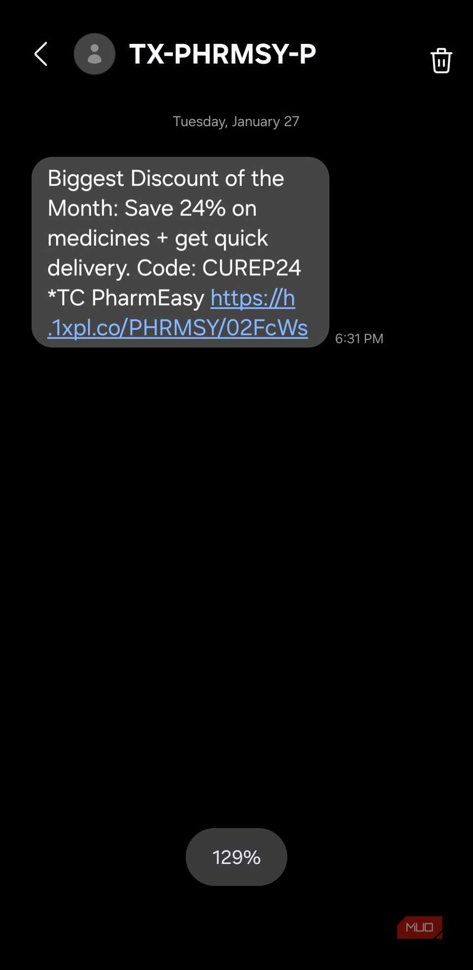 La aplicación Samsung Messages pellizca para acercar