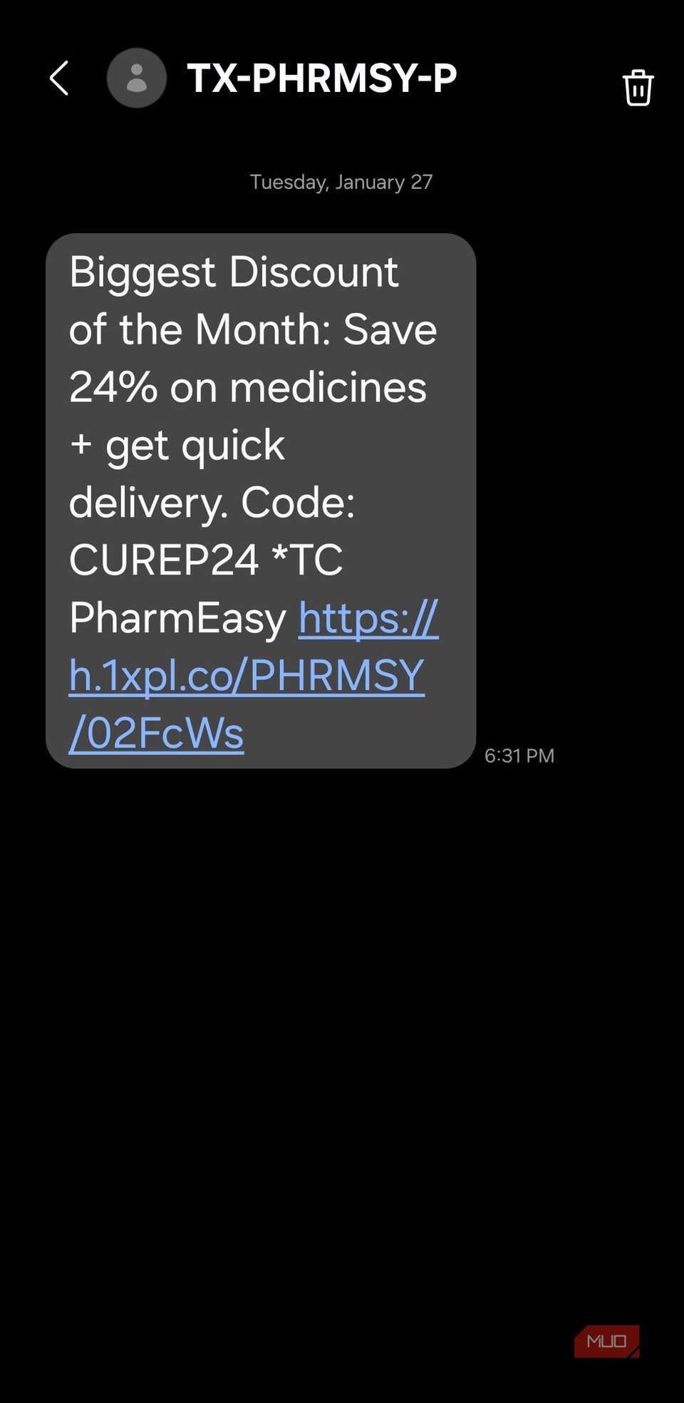 Aplicación Samsung Messages pellizcar para hacer zoom