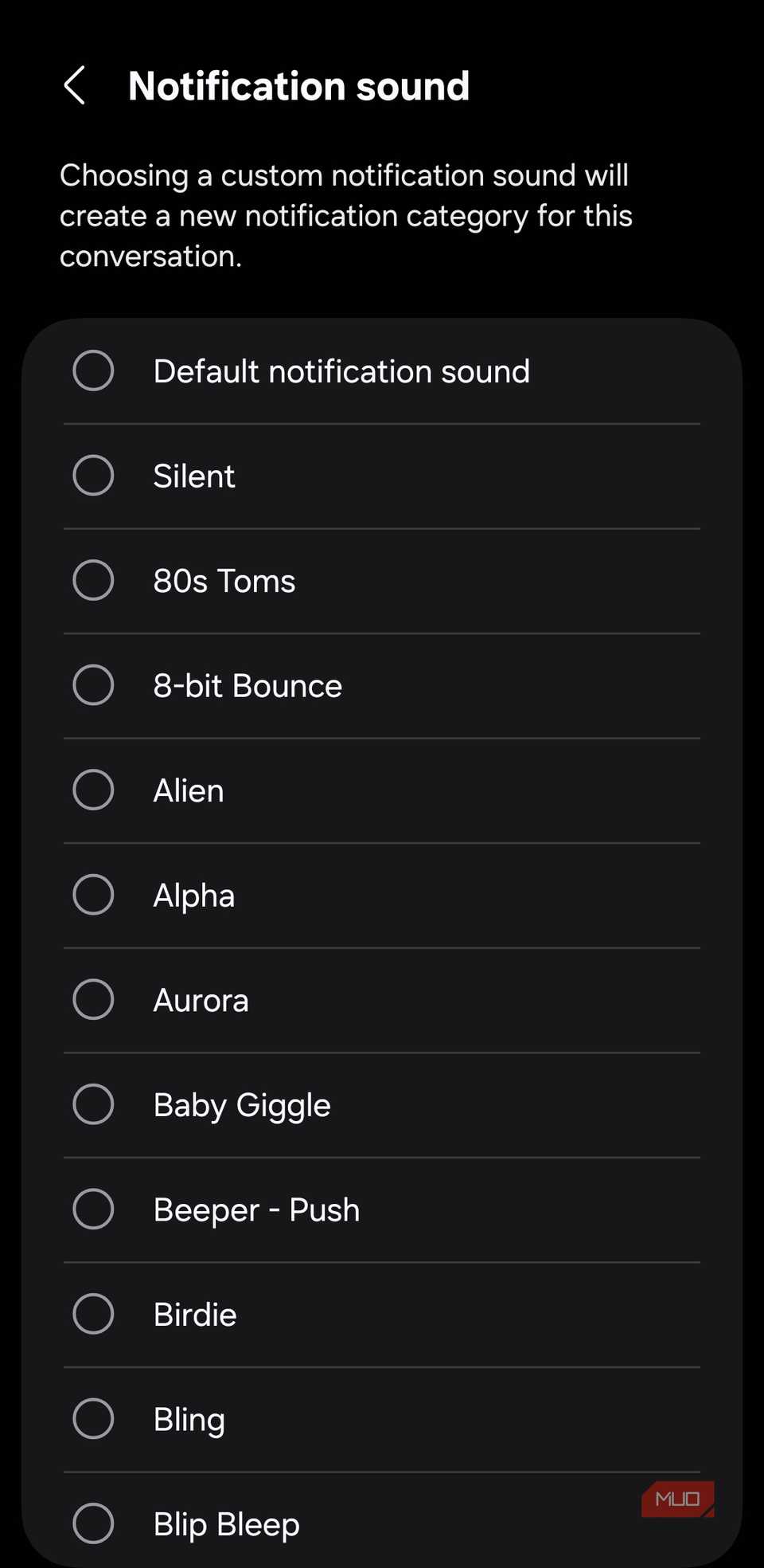 Sonido personalizado de mensajes de Samsung