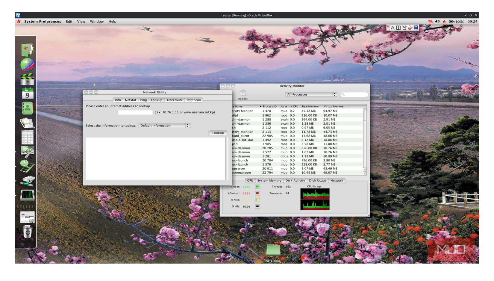 Red Star OS desktop with network settings