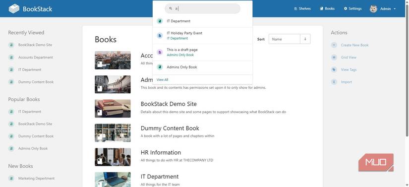 Searching books on BookStack