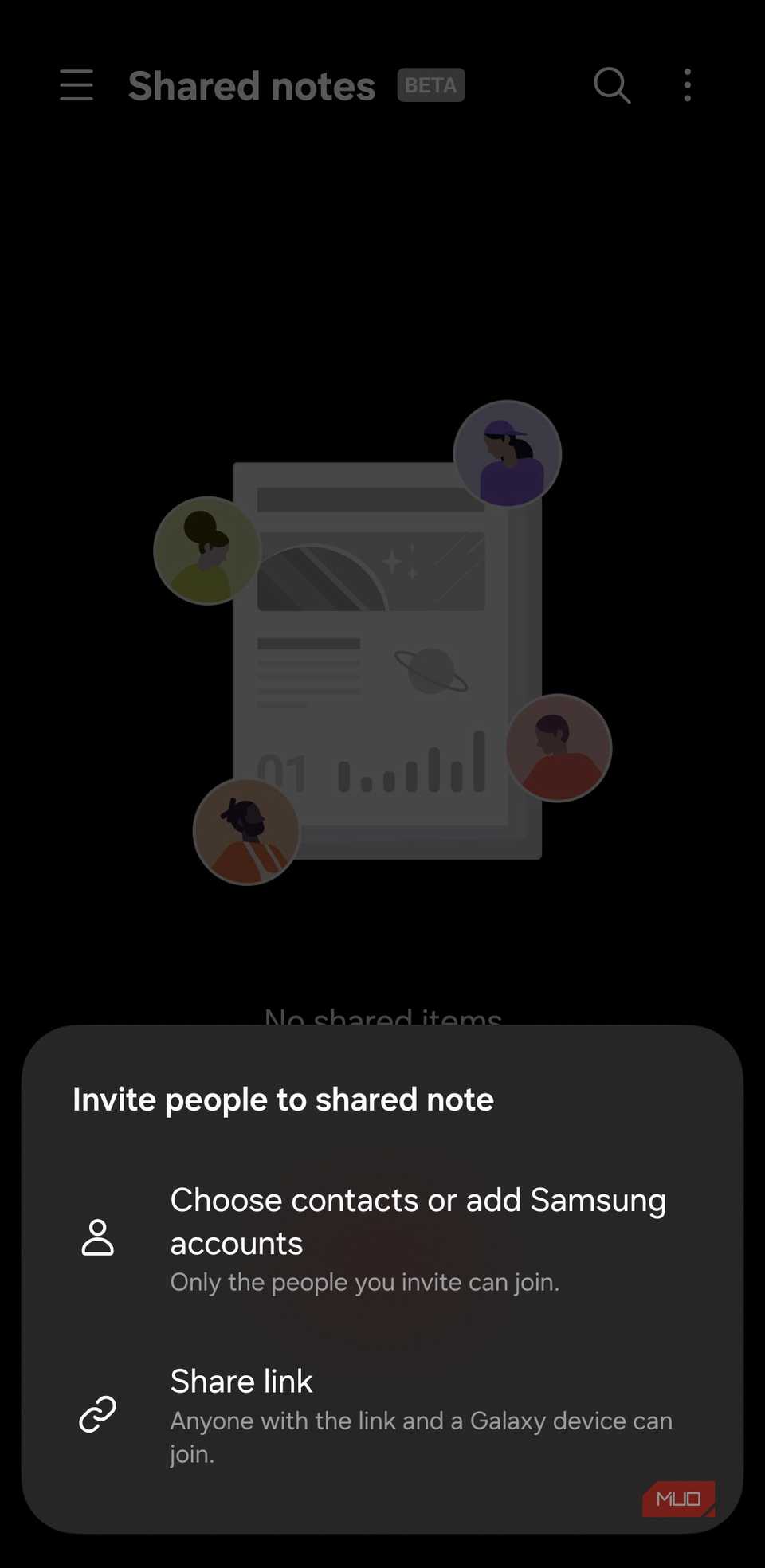 Shared notes tab in Samsung Notes app