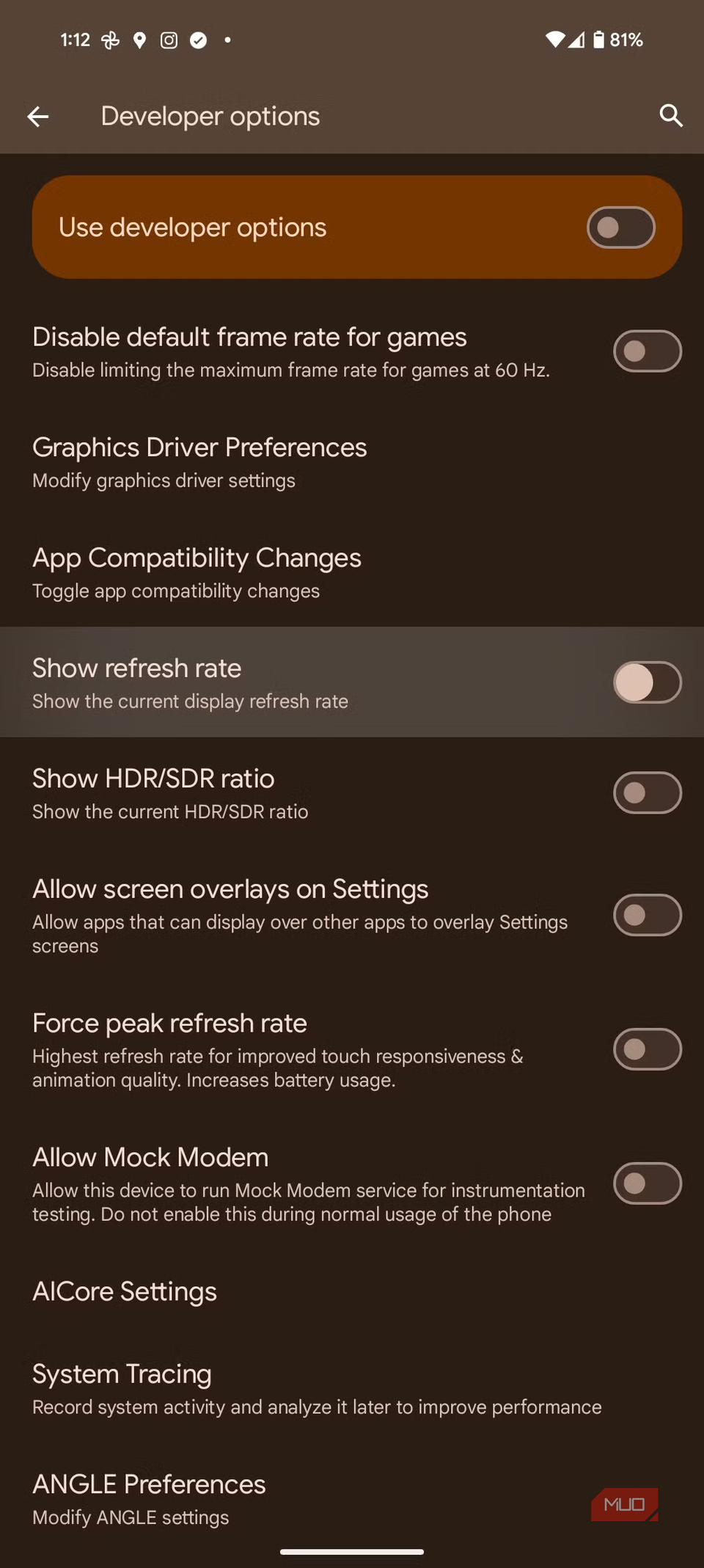 রিফ্রেশ রেট অ্যান্ড্রয়েড দেখান