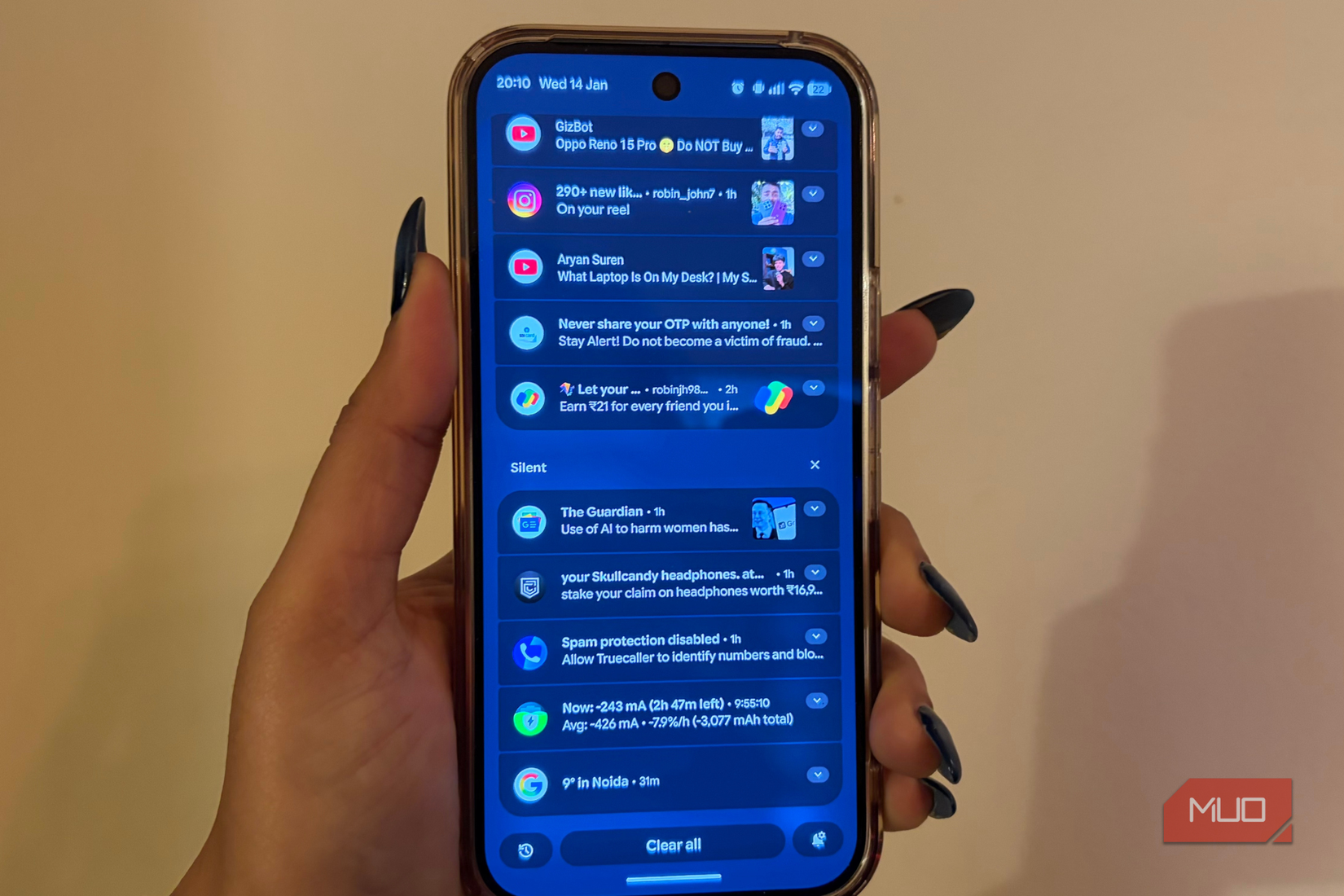 Silent Notifications at bottom in the notification centre