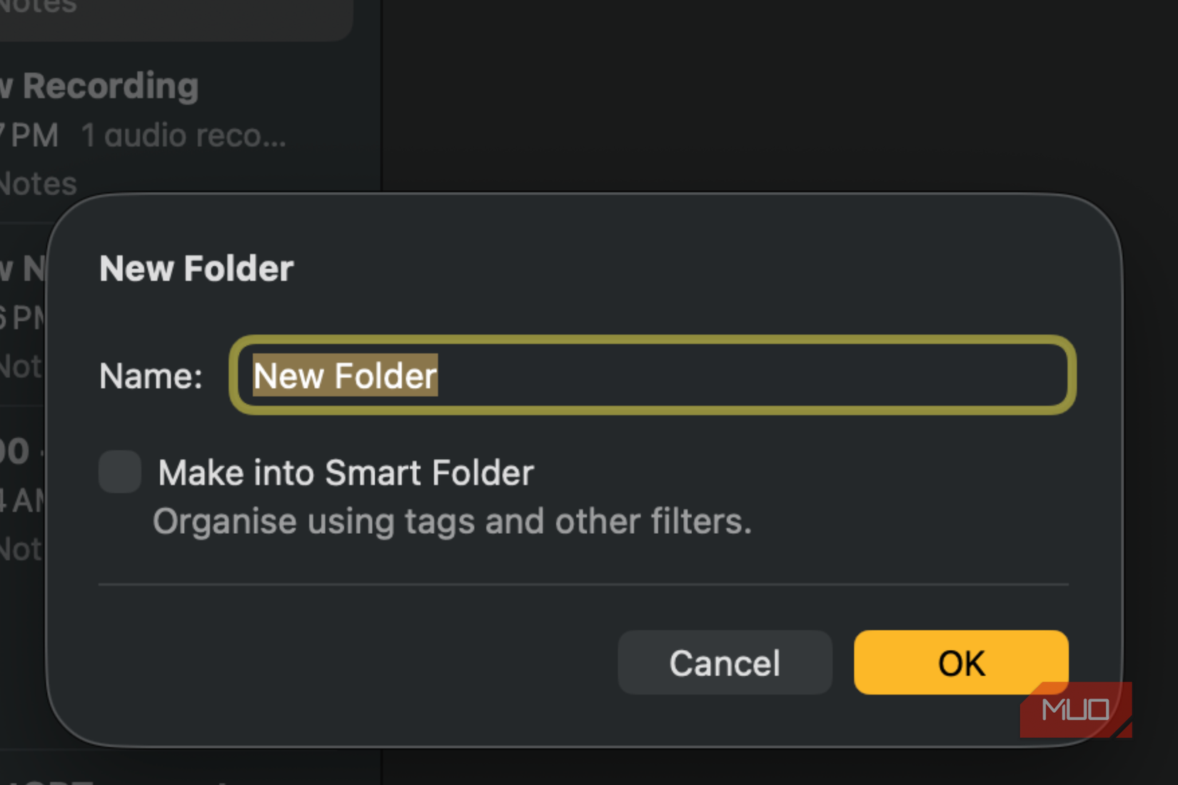 Smart folders in the Notes app on iPhone