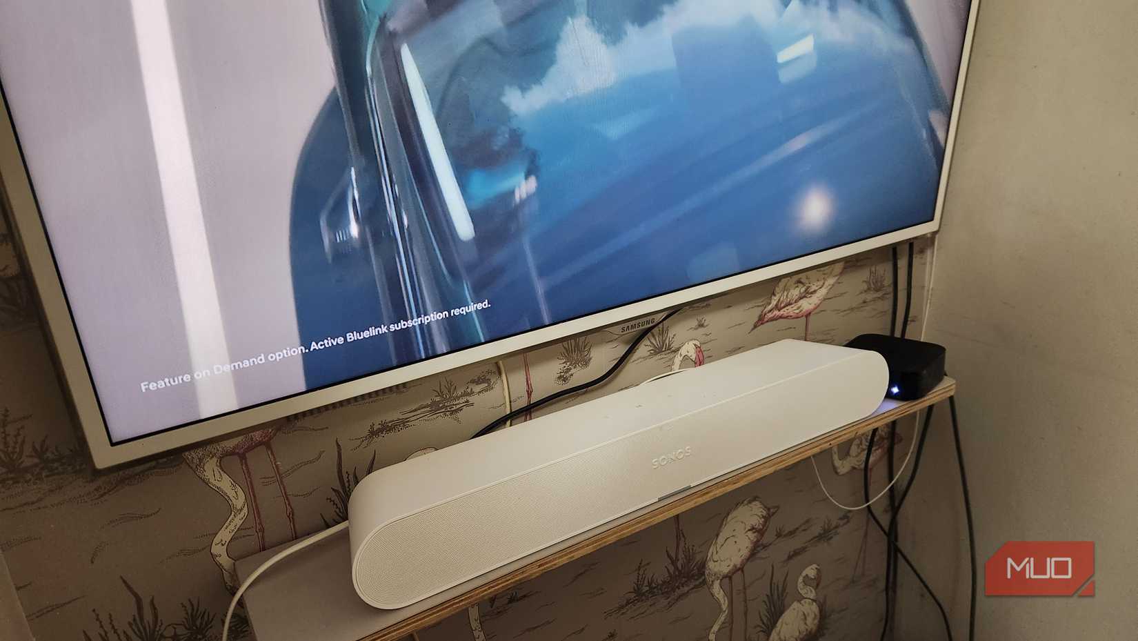 A Sonos soundbar and TV in a living space.