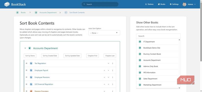 Sorting content in BookStack