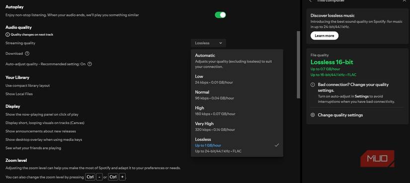 spotify lossless audio settings.