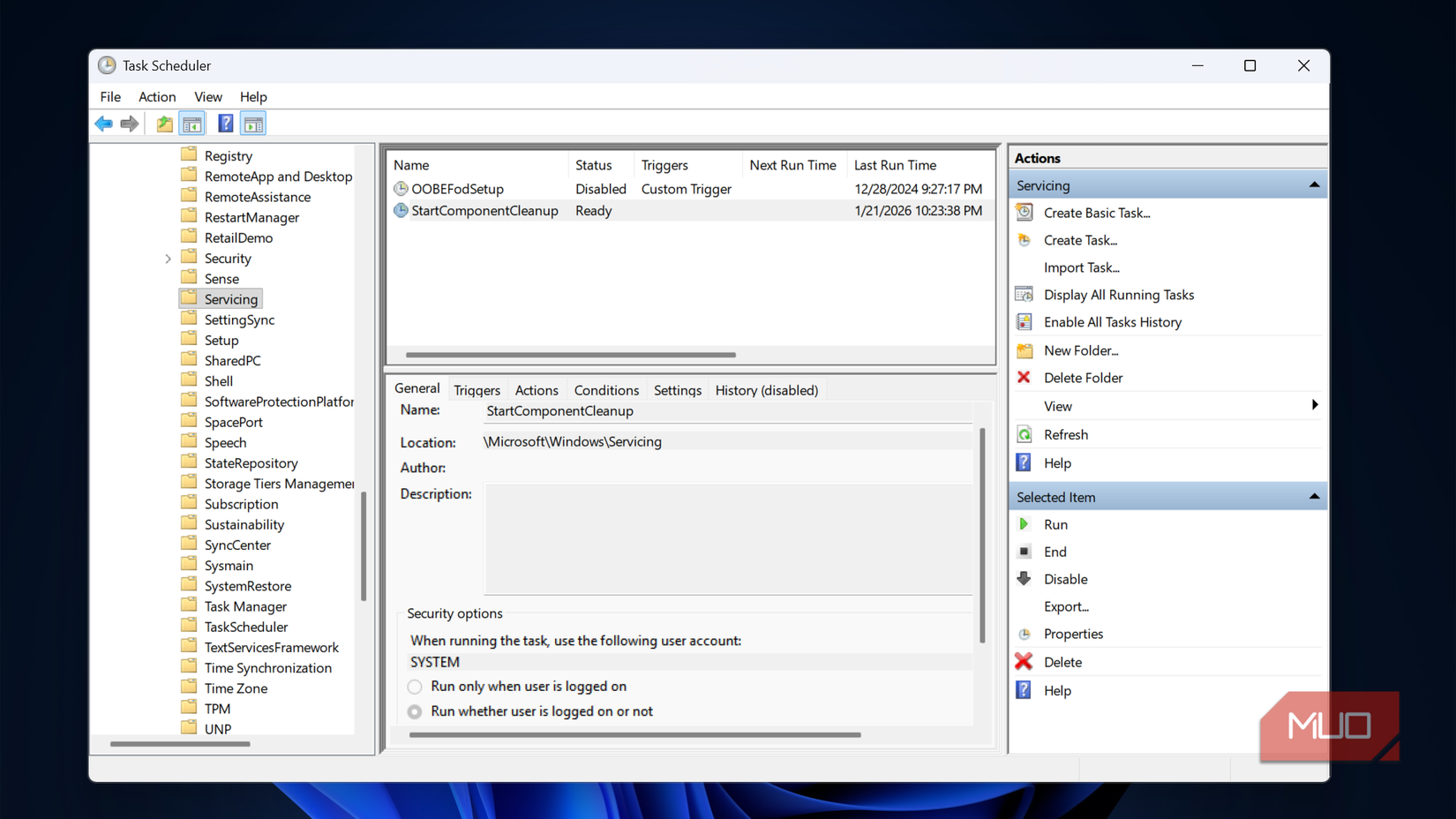 উইন্ডোজ টাস্ক শিডিউলারে স্টার্ট কম্পোনেন্ট ক্লিনআপ টাস্ক।