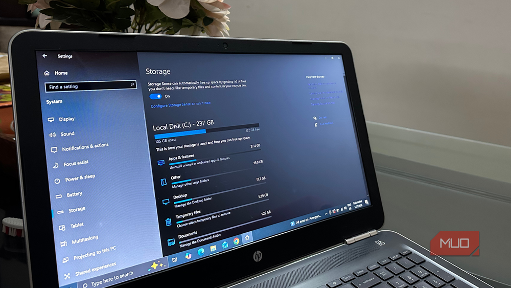 The Storage section in Windows Settings where you can enable Storage Sense