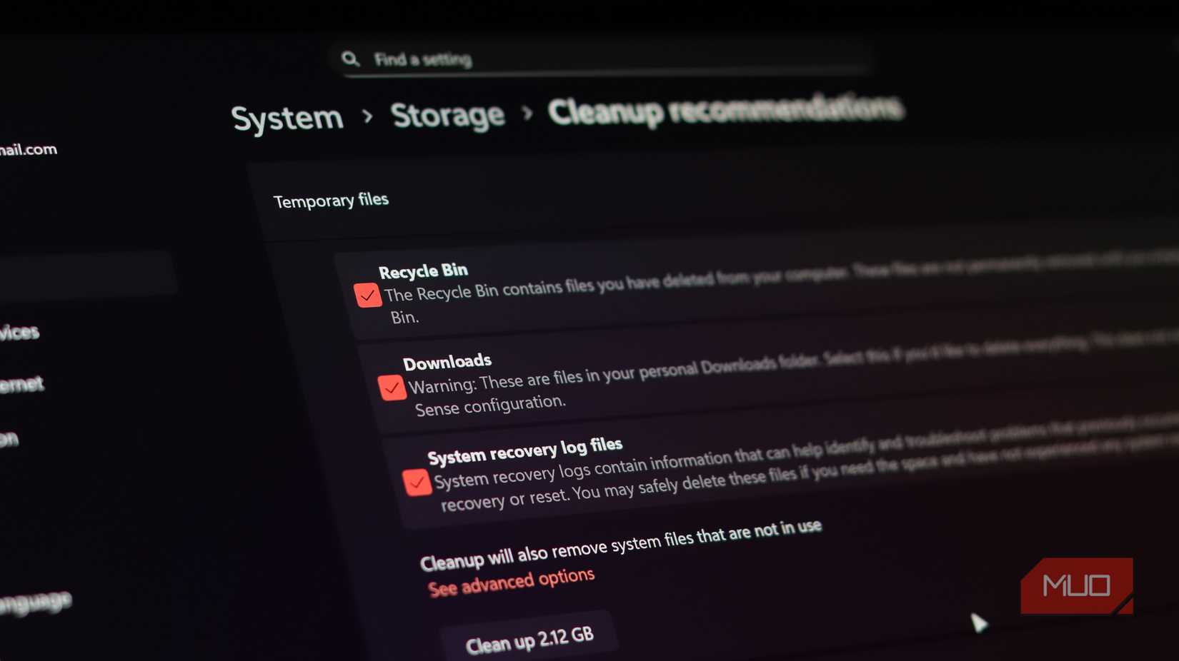 স্টোরেজ সেন্স ডাউনলোড ফোল্ডার পরিষ্কারের সুপারিশ।