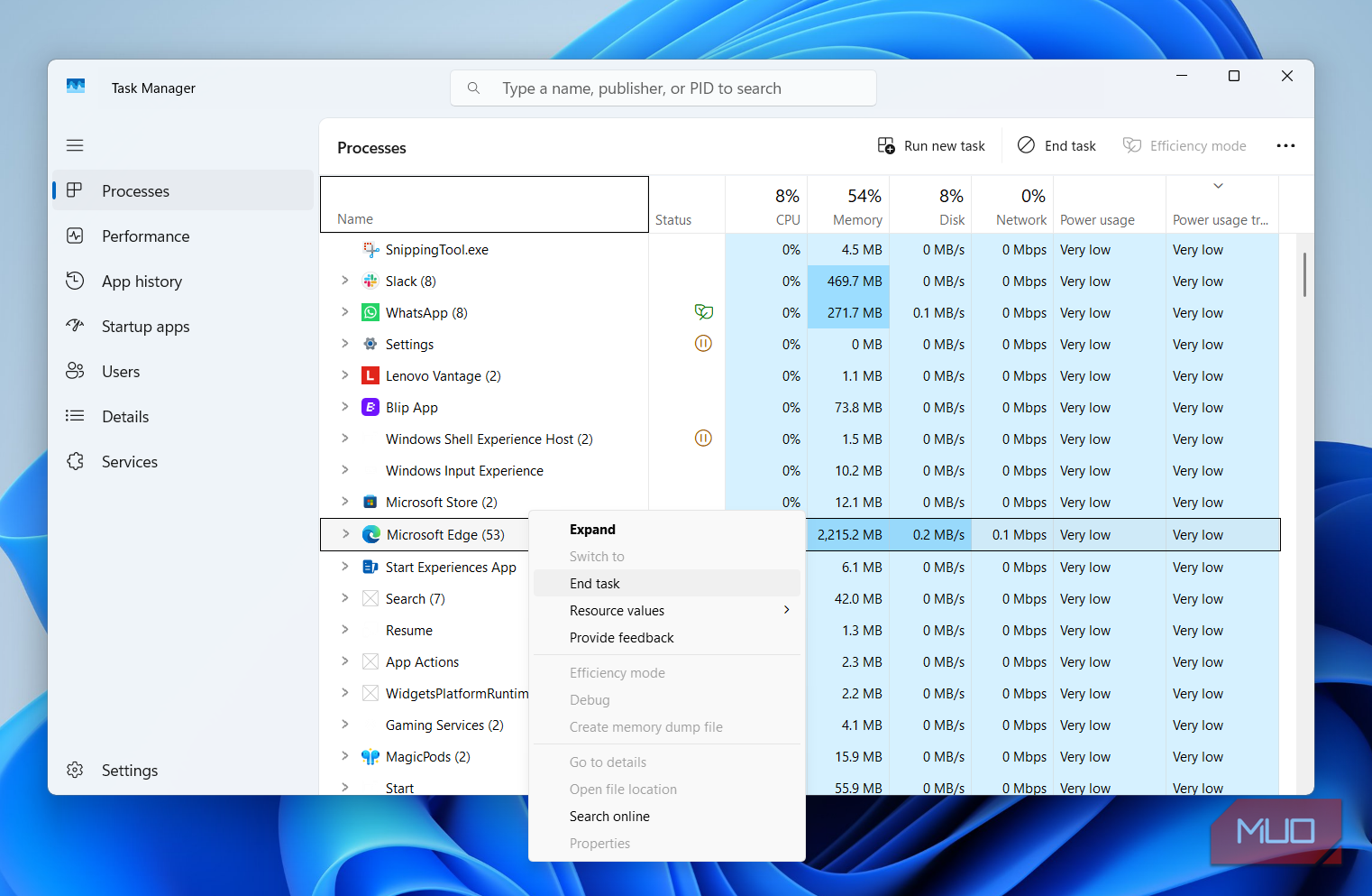 Task Manager end task optiontab