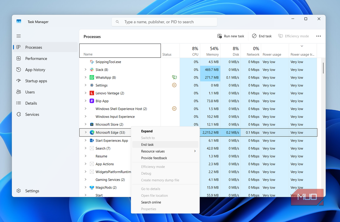 Task Manager end task optiontab