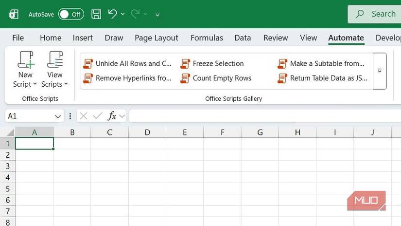 The Automate tab in Excel