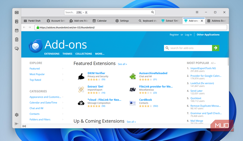 Thunderbird add-ons page