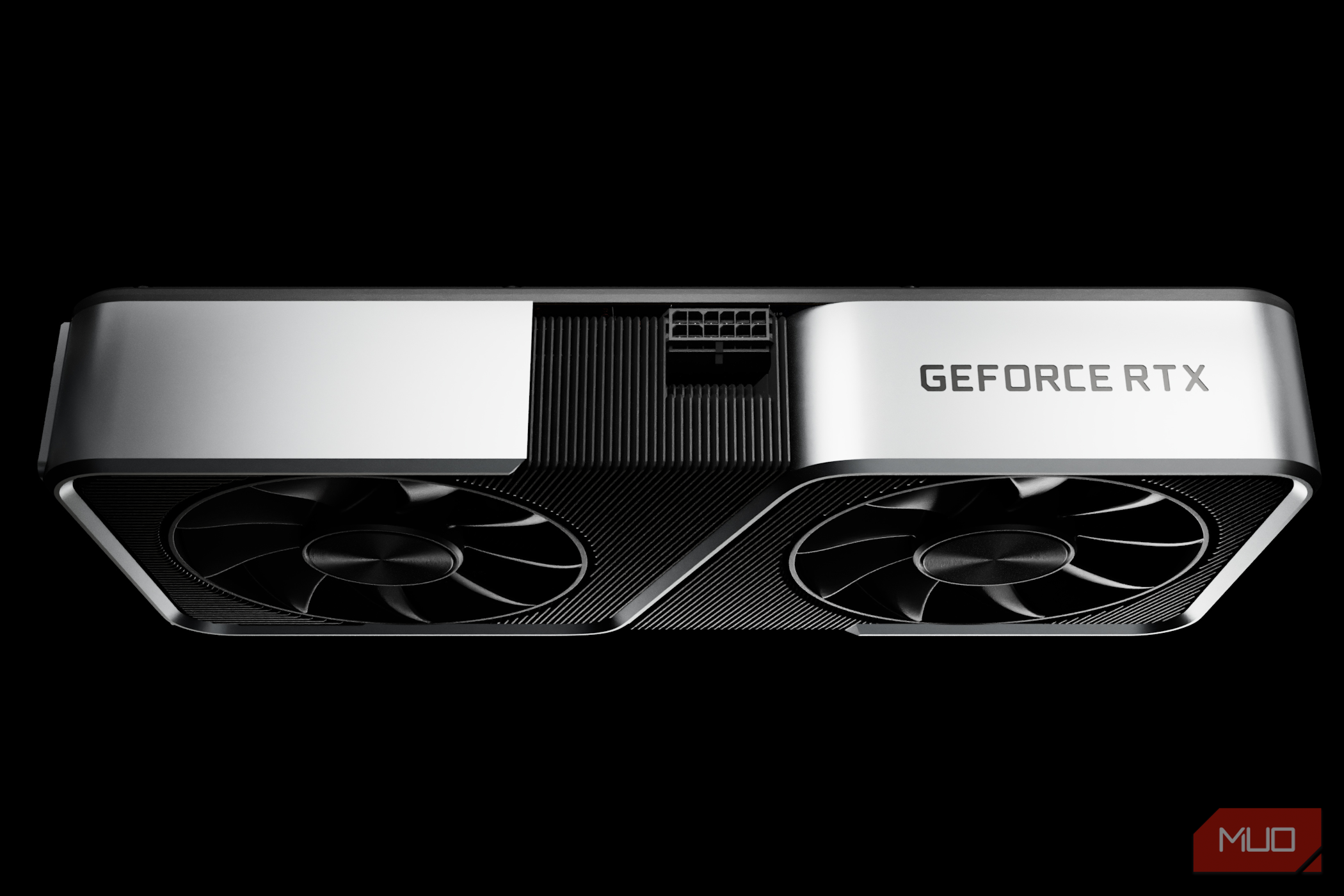 Top profile view of the NVIDIA GeForce RTX 3060 graphics card featuring its dual-fan cooling system.-2
