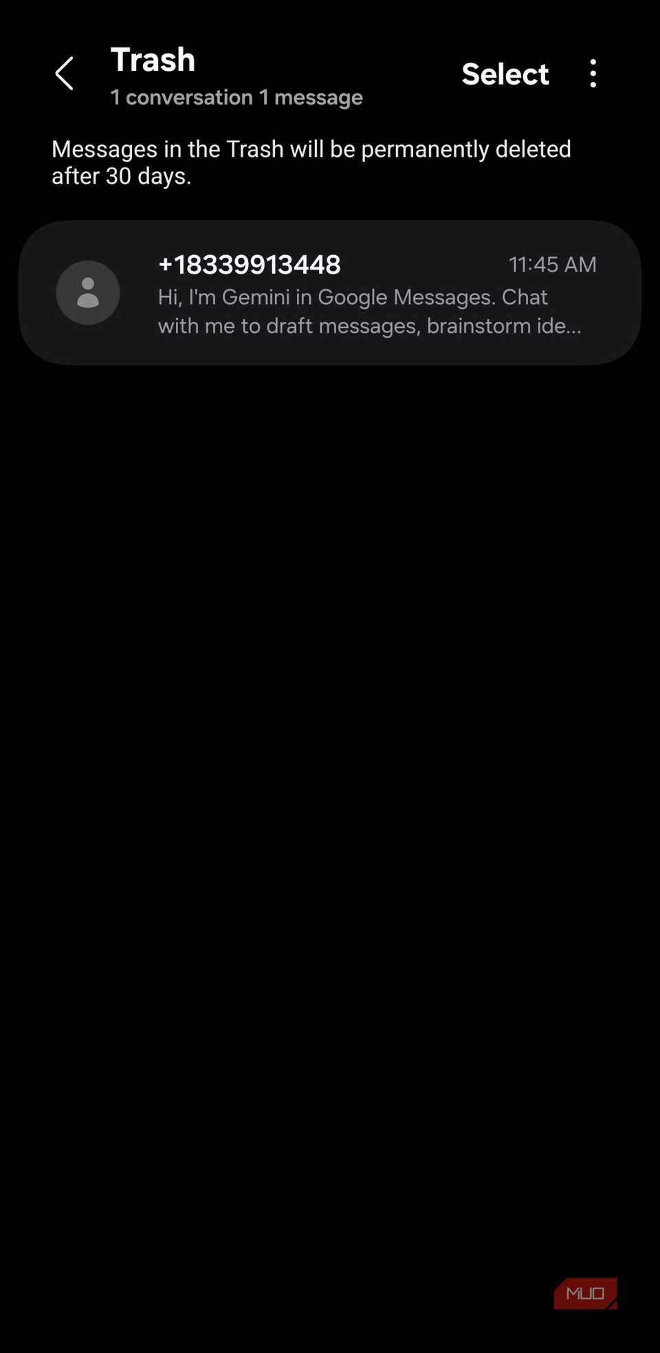 Trash in Samsung Messages