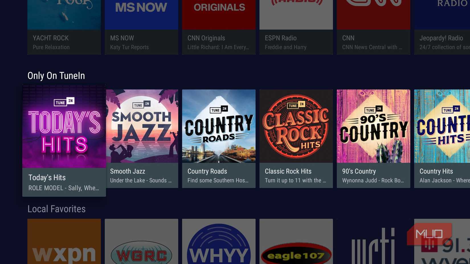 A screenshot of TuneIn on a Fire TV.