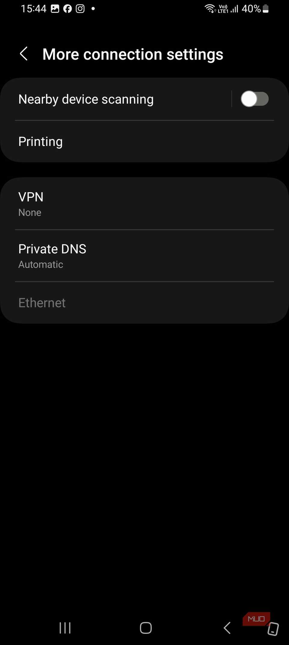 خاموش کردن ویژگی اسکن دستگاه‌های نزدیک