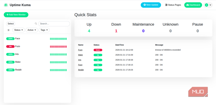 Página de estado de tiempo de actividad de Kuma
