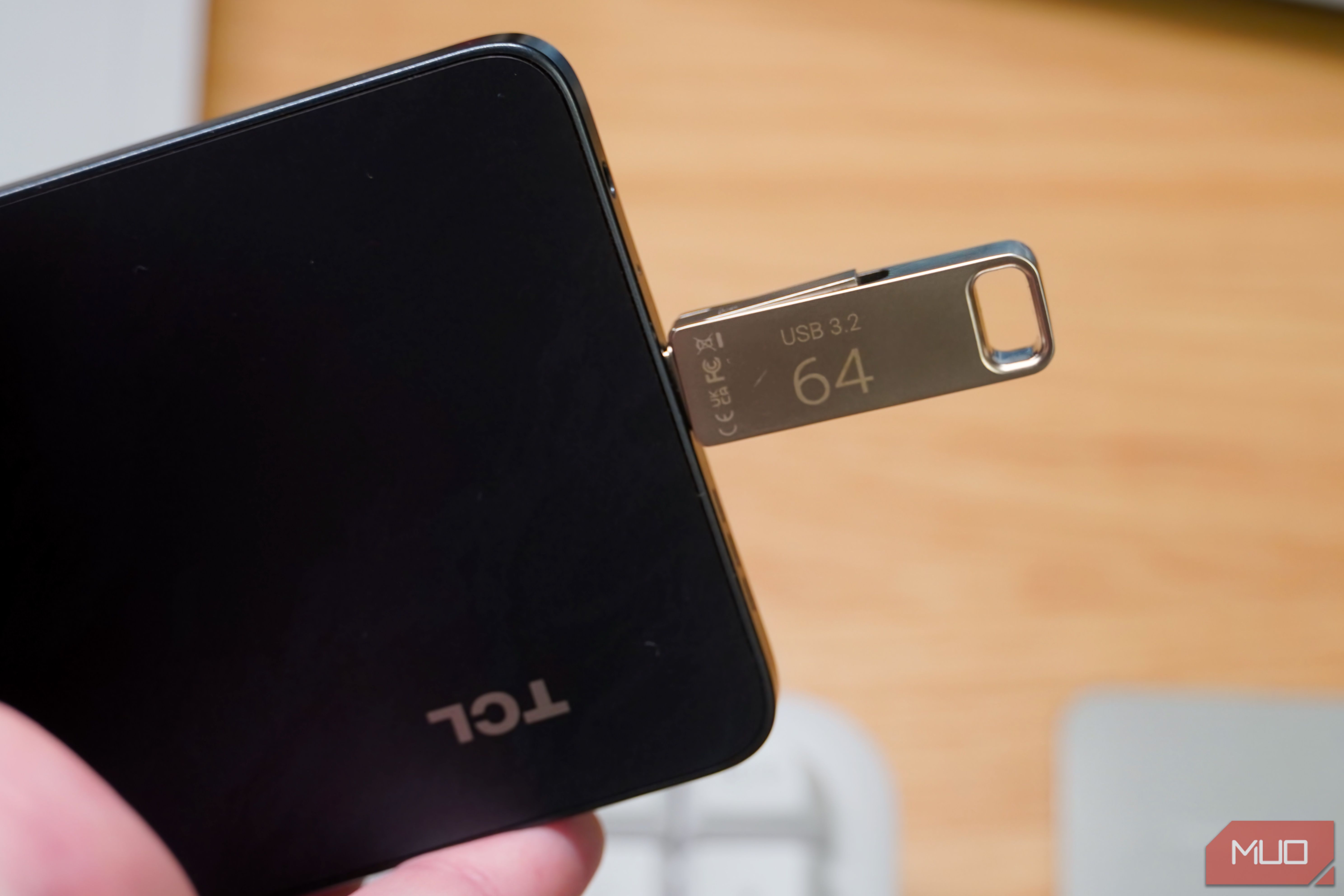 A USB-C drive plugged into an Android phone.